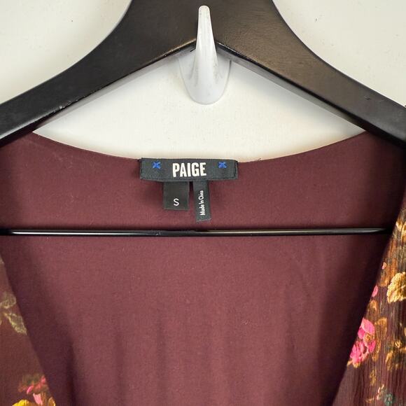 PAIGE Neroli Floral Print Silk Midi VNeck Dress Brown - S - Picture 4 of 9